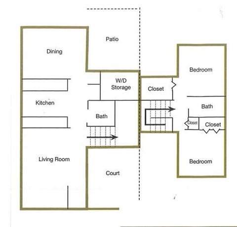 Floor plan for 2 beds, 1.5 baths, 1200 sqft